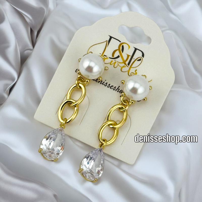 14K WHITE STONE PEARL EARRING E724