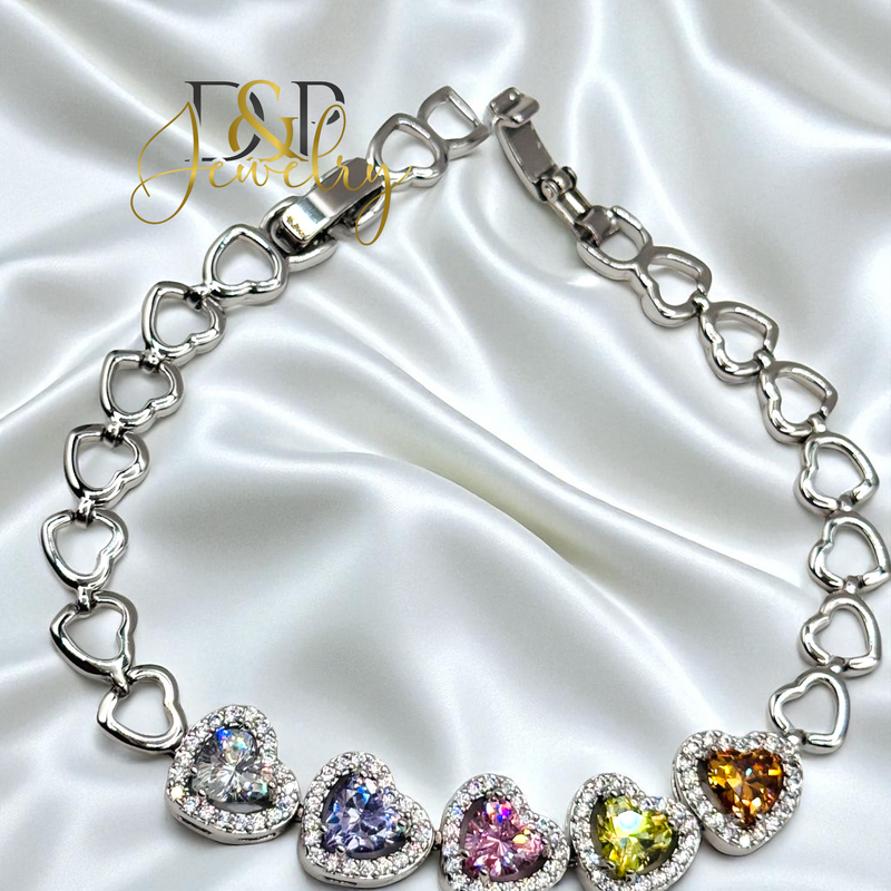 SILVER HEARTS AND MULTICOLOR BRACELET BR777