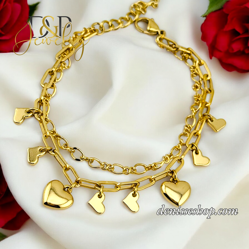 14K DOUBLE CHAIN HEART BRACELET BR676