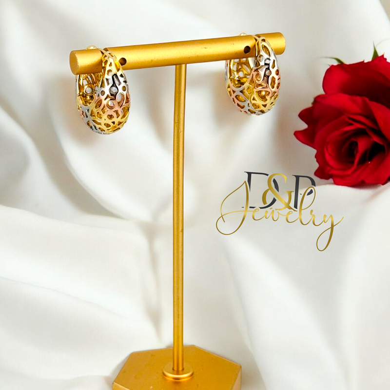 14K TRICOLOR HOOP EARRING HP665
