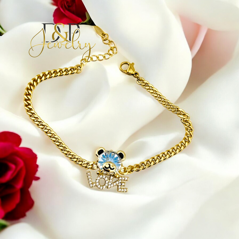14K BLUE BEAR CUBAN BRACELET BR744
