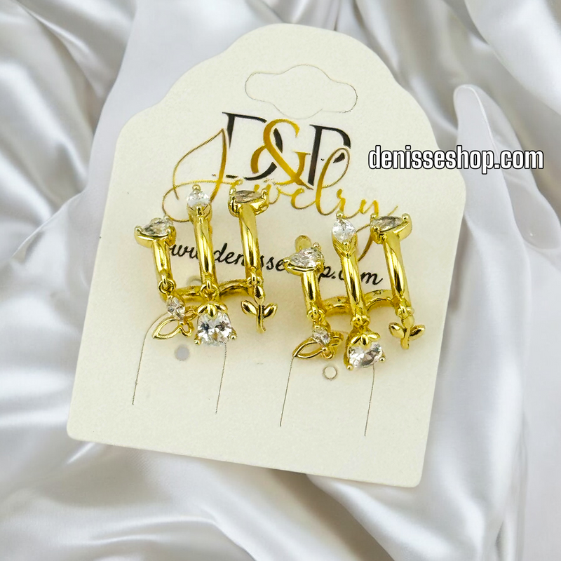 14K GOLD / WHITE STONE CHARM EARRING E672