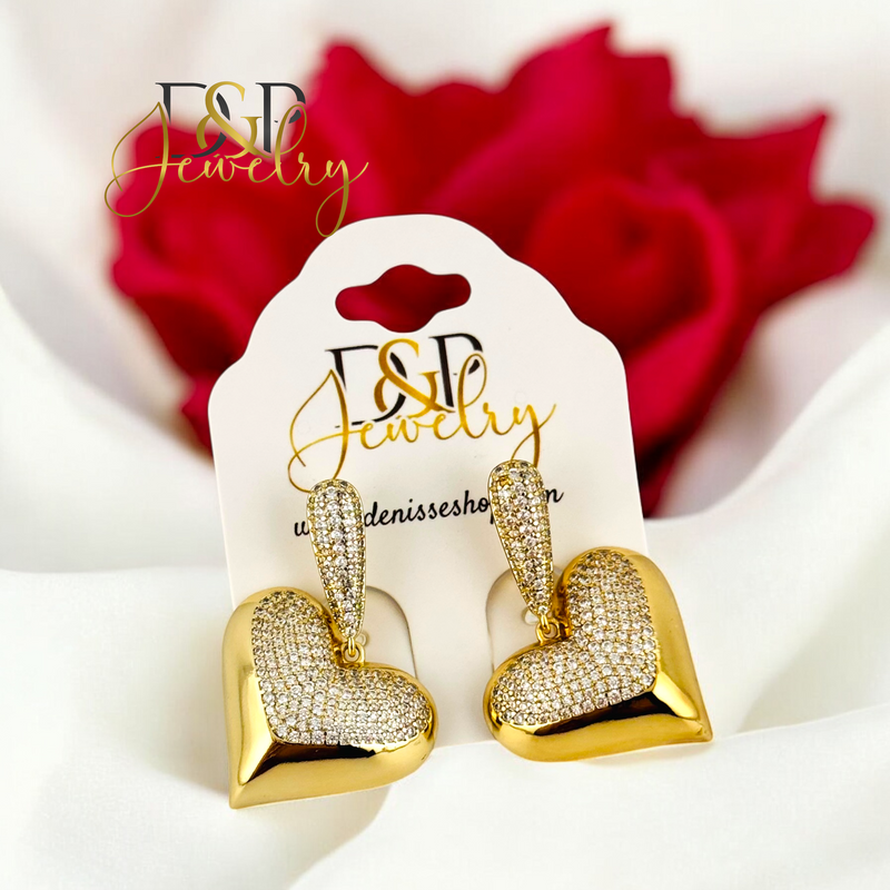 14K LONG HEART EARRING E892