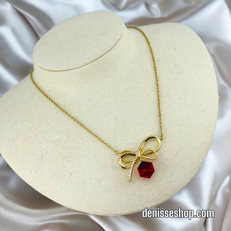 14K / WOMEN BOWE RED STONE NECKLACE N93