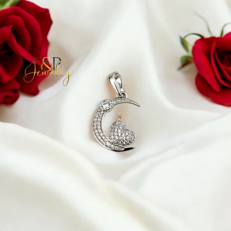 SILVER HEART AND MOON PENDANT P766