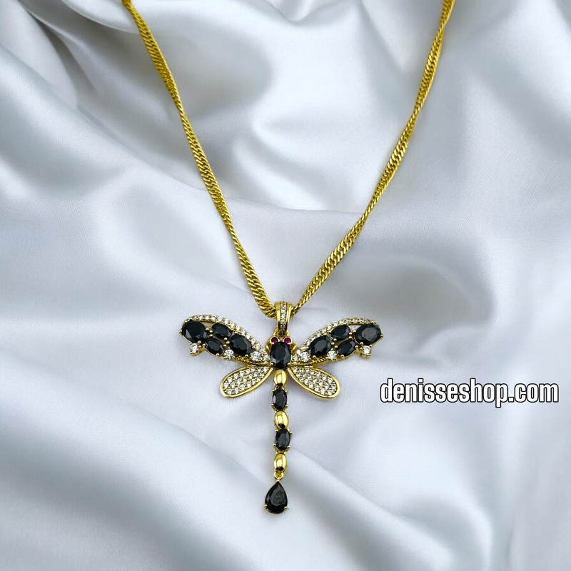 14K WOMEN/ BLACK DRAGON FLY NECKLACE N142