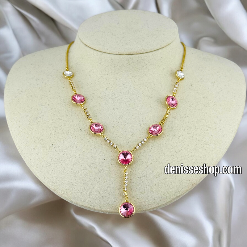 14K / WOMEN PINK AND WHITE STONES NECKLACE N95