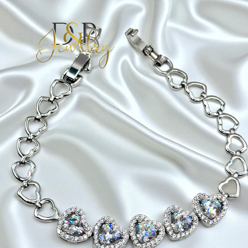 SILVER HEARTS AND MULTICOLOR BRACELET BR777