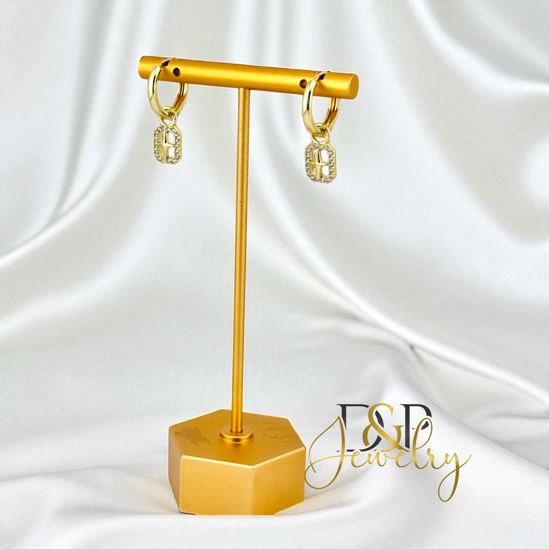 14K STAR DESIGN HOOP EARRING HP755