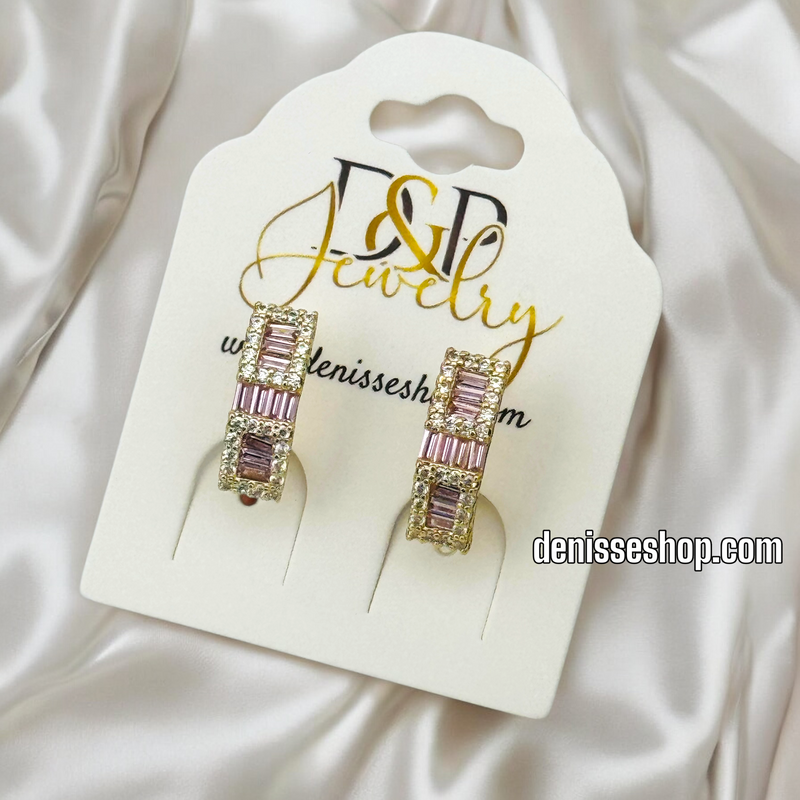 14K PINK STONE HUGGIE EARRING E795