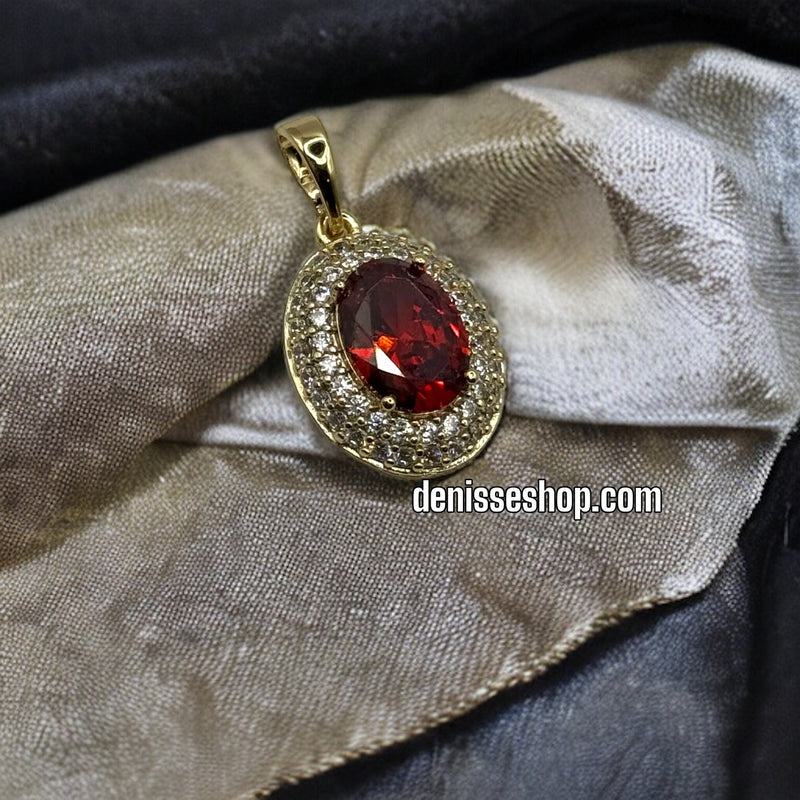 14K GOLD RED STONE PENDANT P219