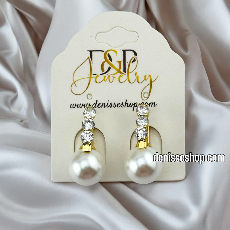 14K GOLD / WHITE CRISTAL AND PEARL EARRING E707