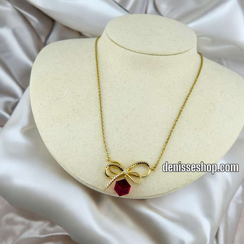 14K / WOMEN BOWE RED STONE NECKLACE N93