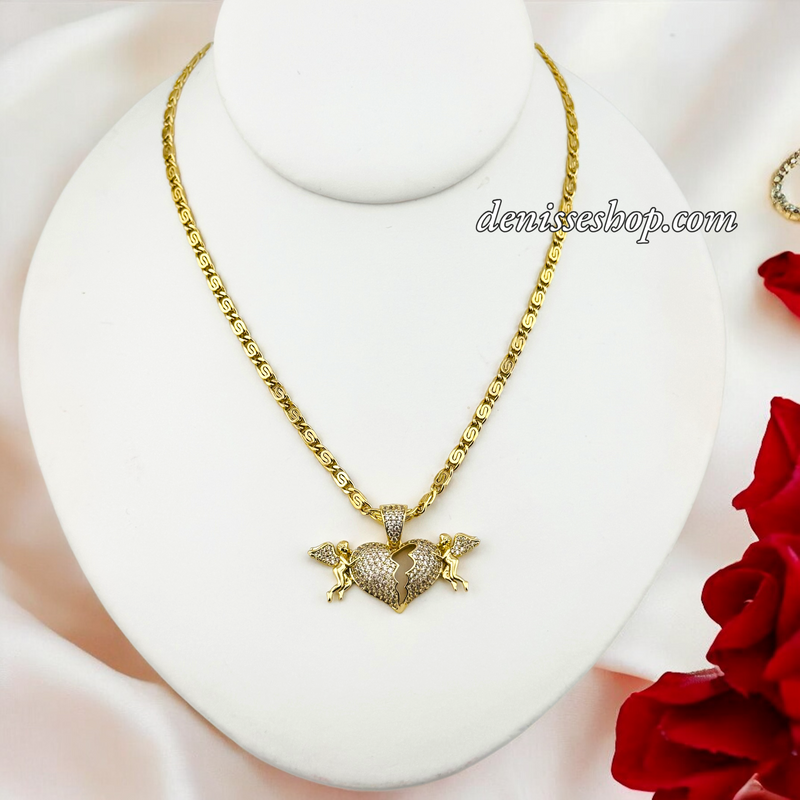 14K WOMEN/GIRL HEART ANGELS PENDANT P677