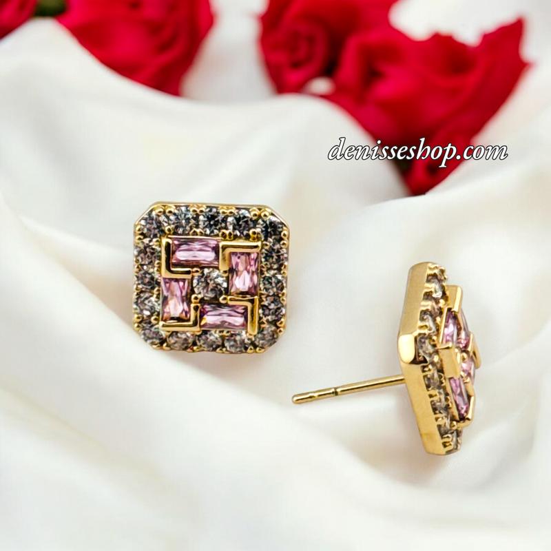 14K LUXURY PINK STONE EARRING E814