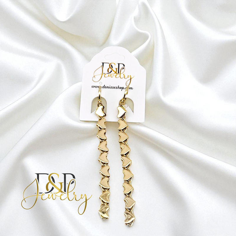 14K HEARTS SHAPE LONG DROP EARRING E934