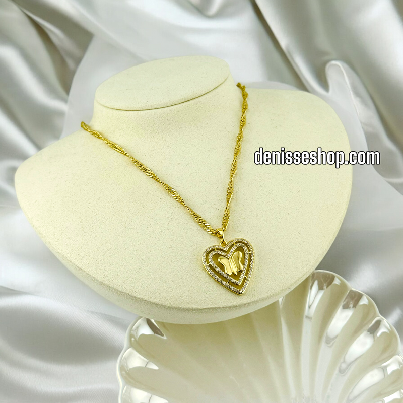 14K GOLD /BUTTERFLY IN HEART NECKLACE SET N50