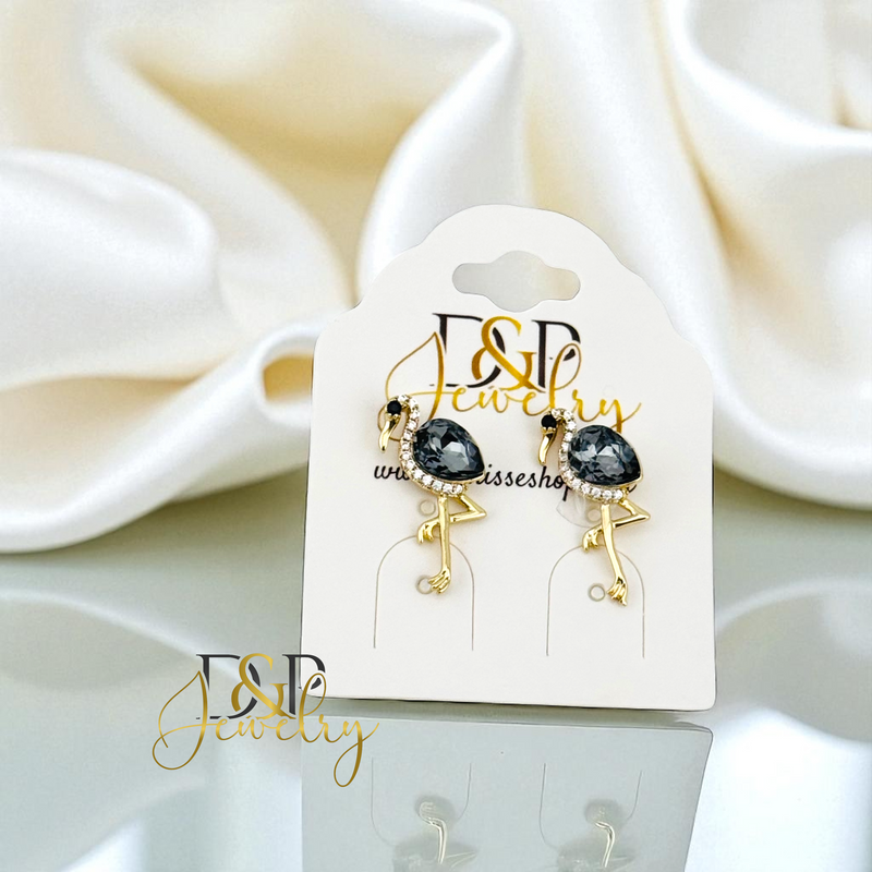 14K BLACK BIRD EARRING E912