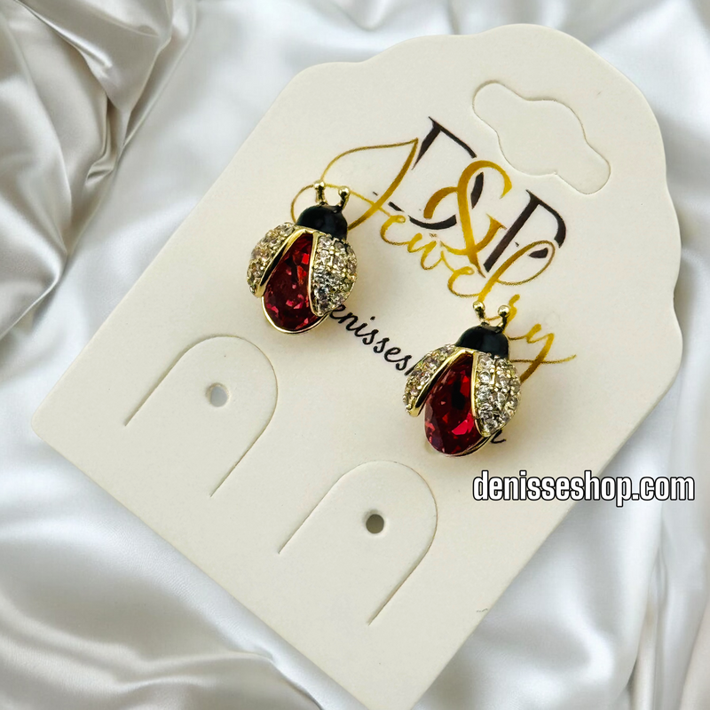 14K GOLD/ PINK LADY BUG  EARRING E687)