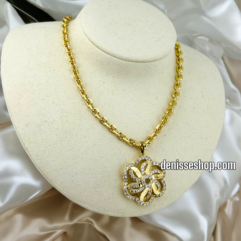 14K WOMEN/ SPIN FLOWER NECKLACE N139