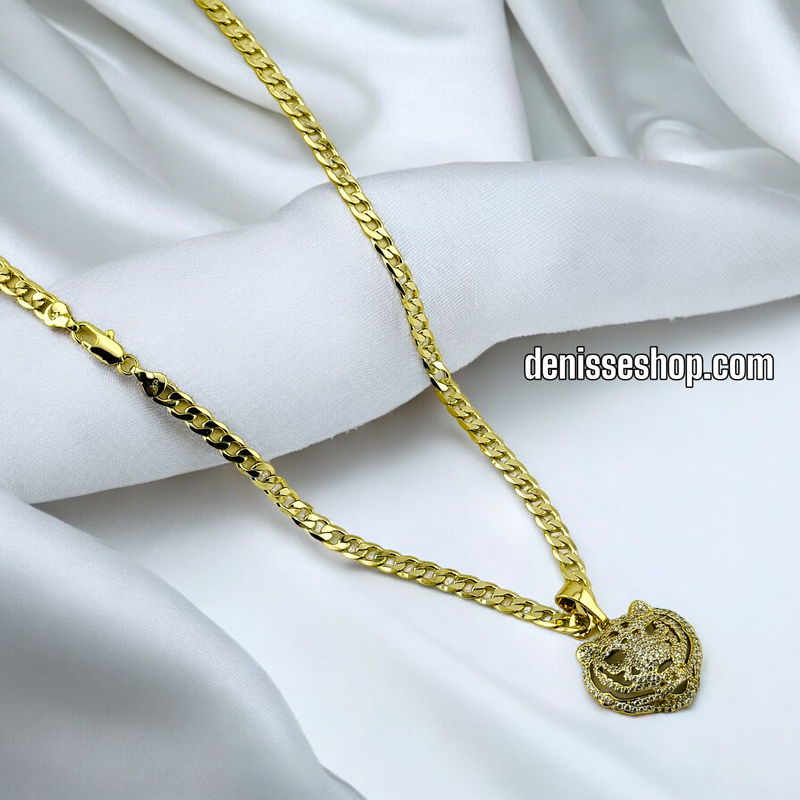 14K FASHION WHITE STONE TIGER FACE MEN PENDANT P463