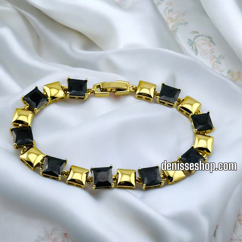 14K /WOMAN BLACK/GOLD SQUARE LINK BRACELET BR588