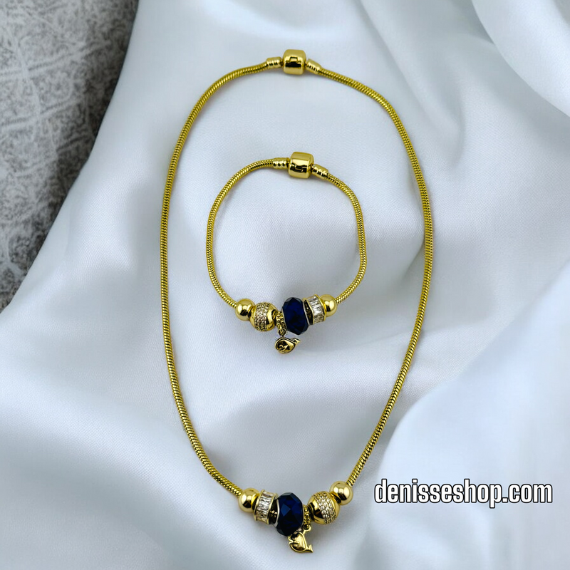 14K GOLD / BLUE PANDORA NECKLACE SET N71