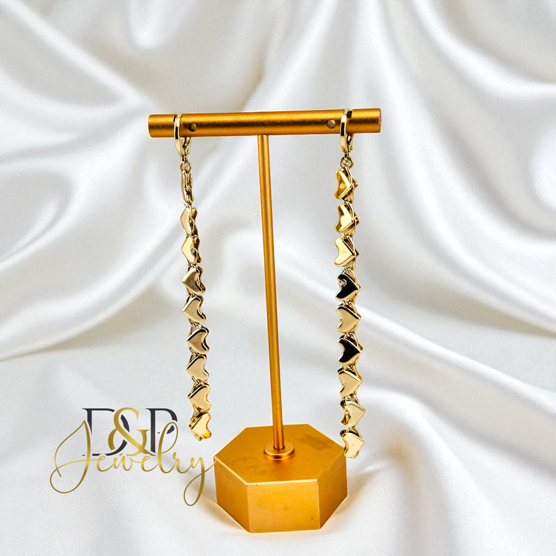 14K HEARTS SHAPE LONG DROP EARRING E934