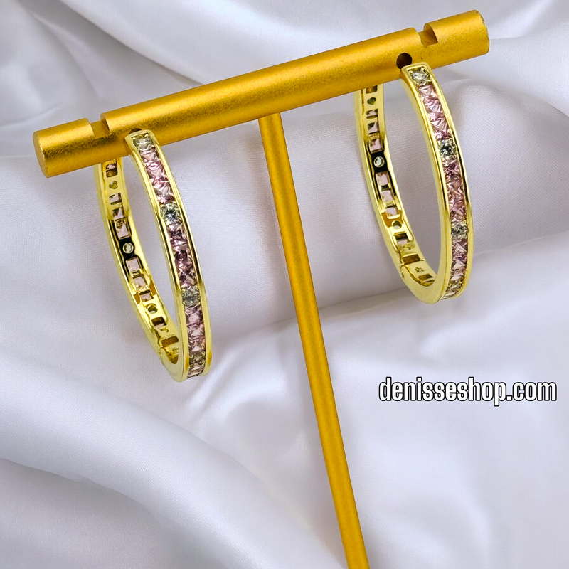 14K GOLD MULTICOLOR FASHION HOOP EARRING HP488