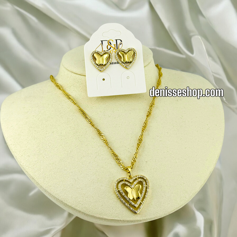 14K GOLD /BUTTERFLY IN HEART NECKLACE SET N50