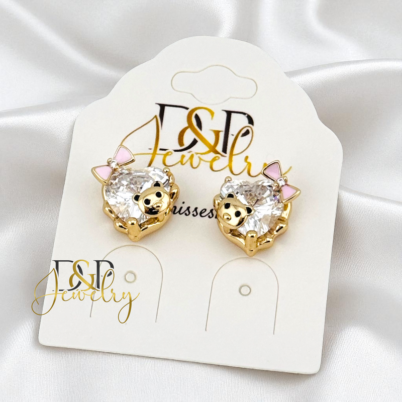 14K GOLD/HEART STONE/CHARMS 2VARIANTS STUD EARRING E1024