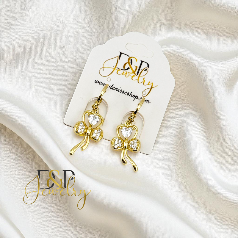 14K BOW DROP HOOP EARRING HP853