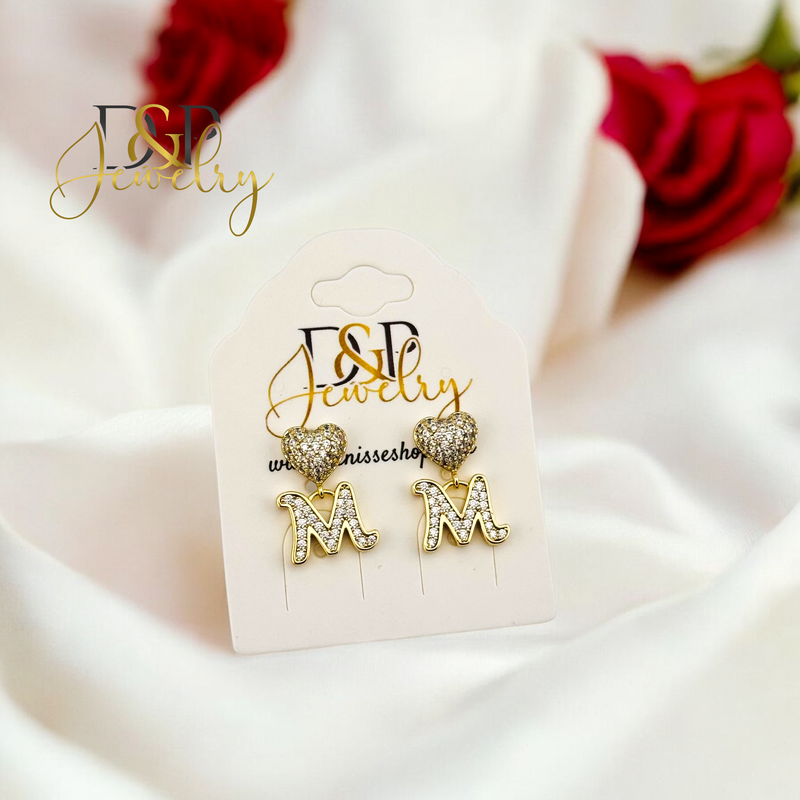 14K LETTER M HEART EARRING E857