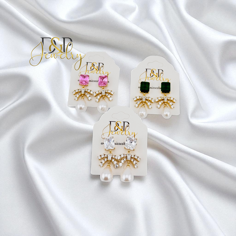 14K GOLD/PEAR/STONE 3 VARIANTS STUD EARRING E1026