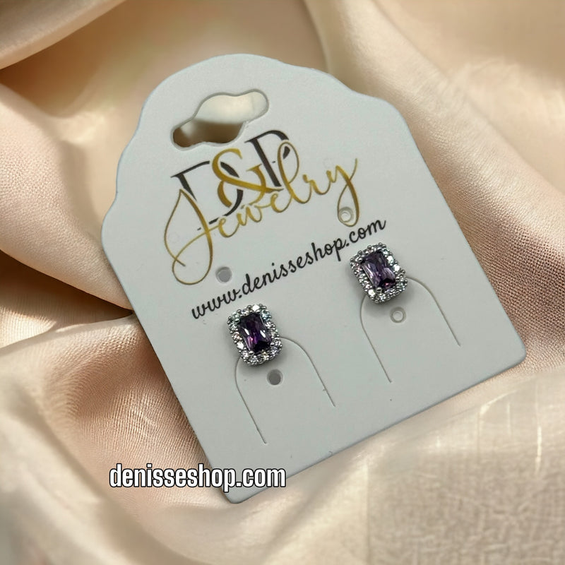 Silver Purple Stone Earrings E324