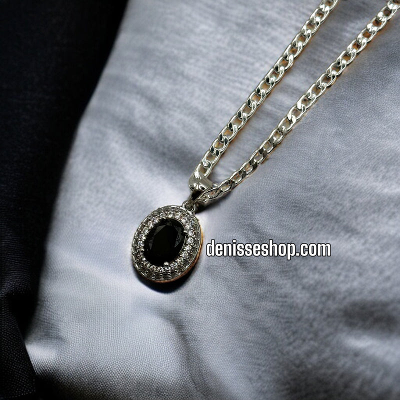 SILVER BLACK STONE PENDANT P226 (Chain not included)