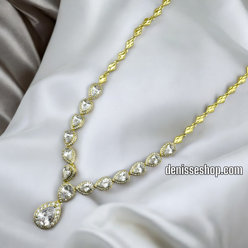 14K / WOMEN / WHITE STONE TEAR DROP NECKLACE N123