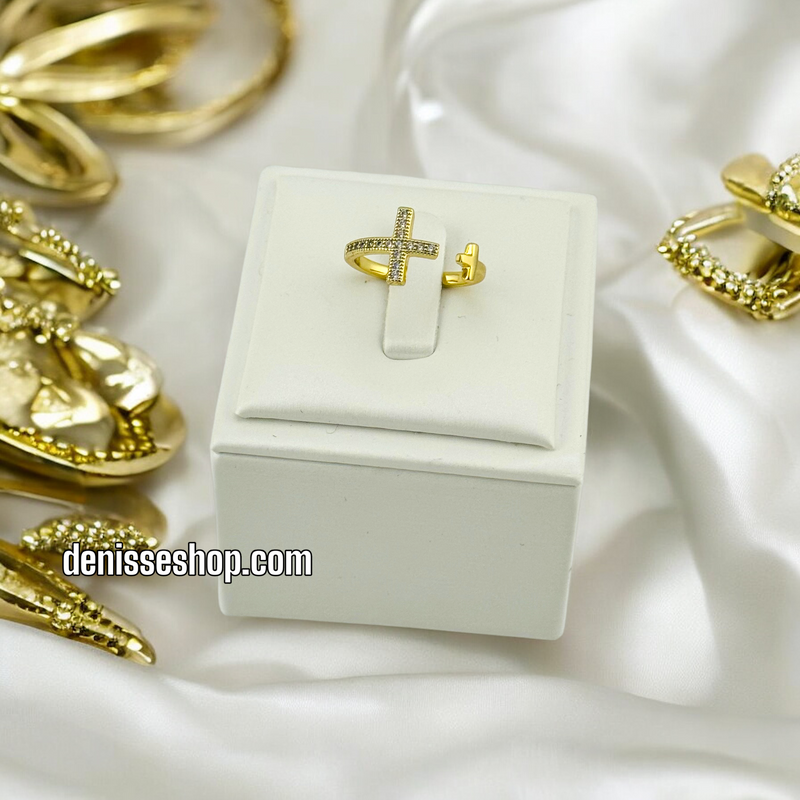 14K ADJUSTABLE CROSS RING RG218