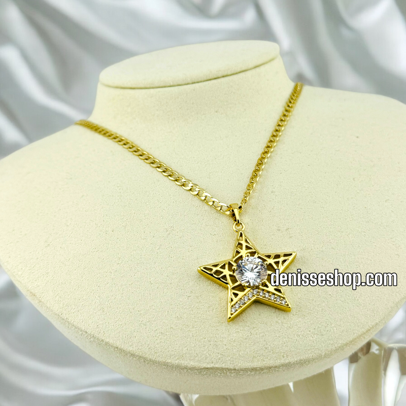 14K GOLD / WHITE STONE STAR PENDANT P489