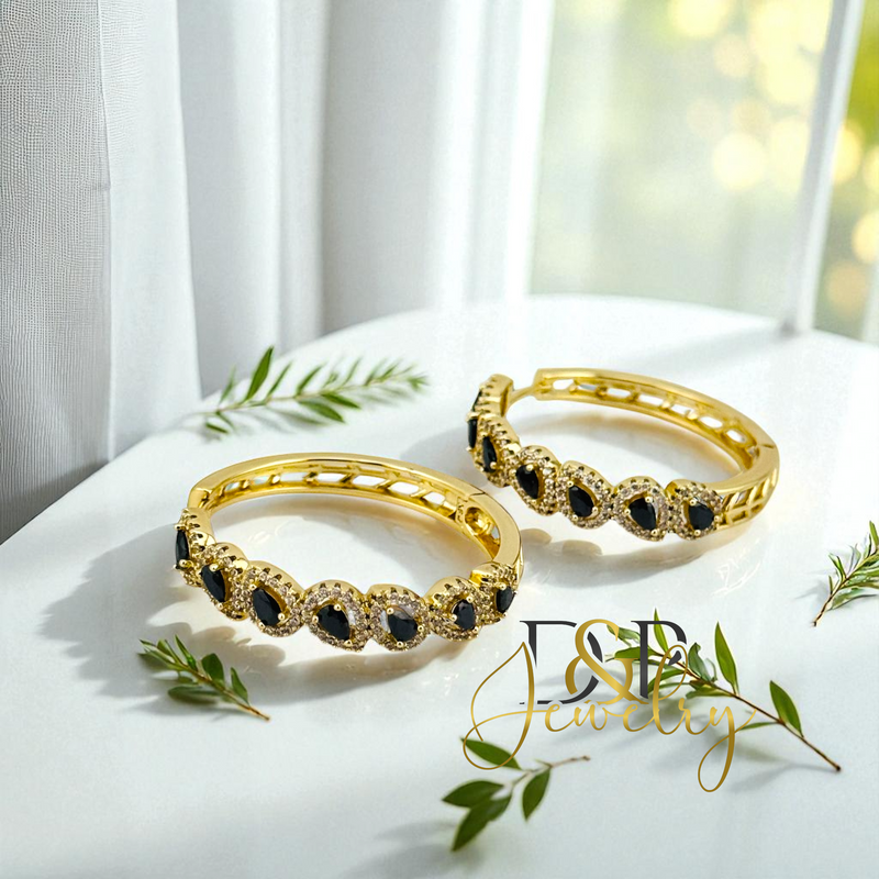 14K BLACK STONE HOOP HP727