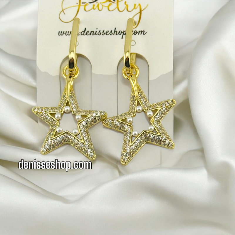 14K WHITE STONE STAR EARRING E630