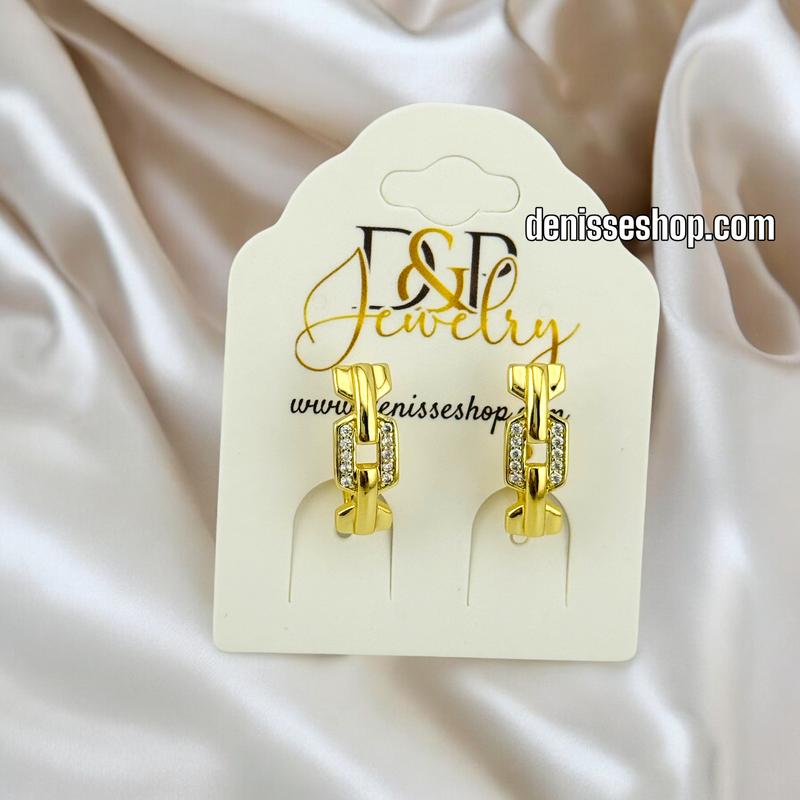 14K GOLD / WHITE STONE LINK HUGGIES EARRING E674