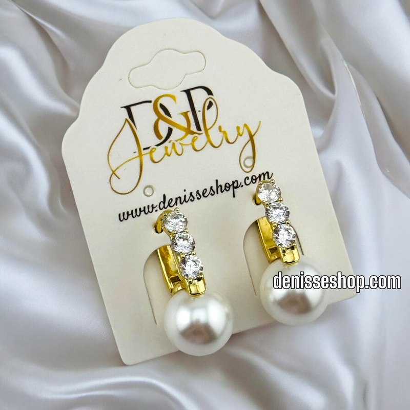 14K GOLD / WHITE CRISTAL AND PEARL EARRING E707