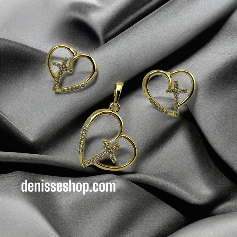 14K CROSS HEART NECKLACE SET C19