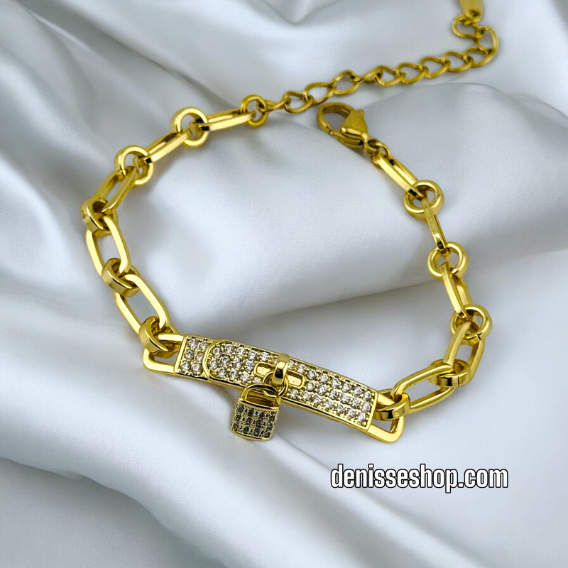 14K LOCK CHARM GOLD BRACELET BR495