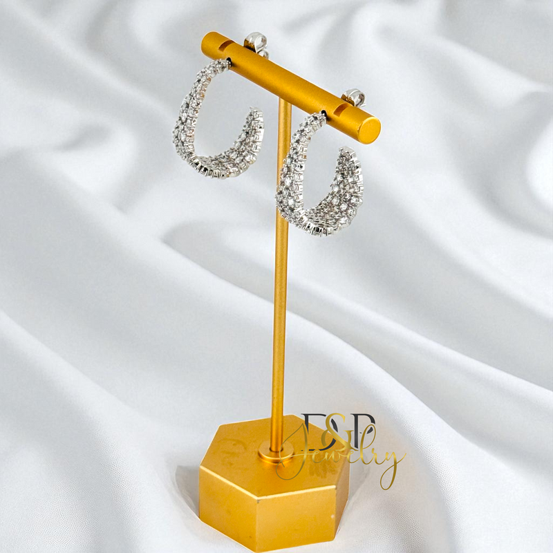 SILVER BLING DESIGN HOOP EARRING HP834