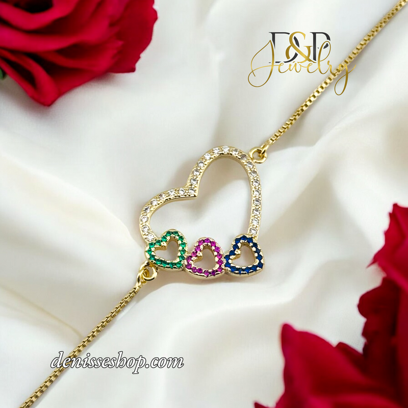 14K FASHION MULTICOLOR HEART BRACELET BR663