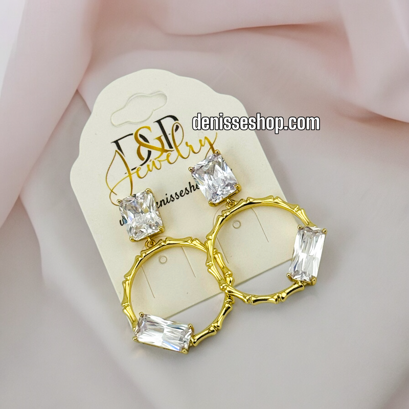 14K WHITE STONE HOOP EARRINGS E544