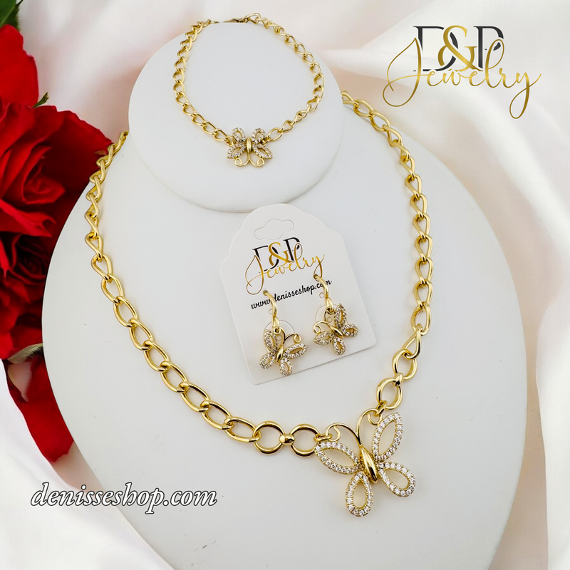 14K FASHION BUTTERFLY GOLD NECKLACE SET N243