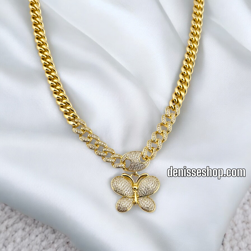 14K BUTTERFLY CUBAN NECKLACE SET N231